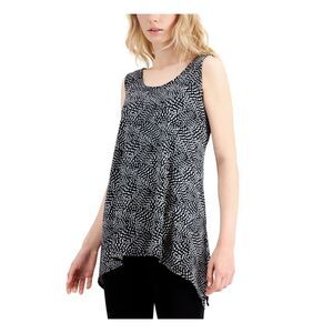 ALFANI Womens Black Speckle Sleeveless Scoop Neck Handkerchief Top Size: S